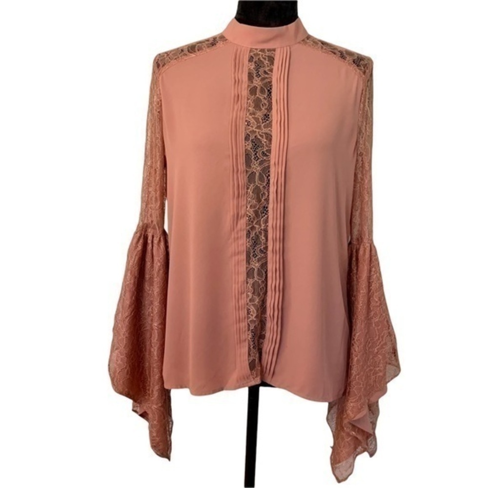 Express Boho Dramatic Bell Lace Sleeve Mauve Pink  Blouse